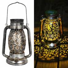 1pc Solar Powered Outdoor Lantern, Solar Hanging Light, Silver Iron Hollow Flower Pattern Decorative Lamp, Waterproof Outdoor Lamp For Table, Patio, Yard, Party Decor