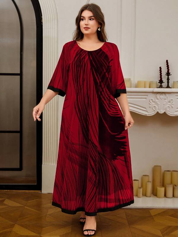 DEARCASE Abito taglie forti con stampa grafica e bordi a contrasto