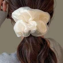 Oversized Faux Pearl Organza Scrunchie Simple Hair Ties 2025 New High-End Decor Floral Hair Accessories For Women, Hair Accessory ,Hair Accessories, Scrunchy Hair Ties, Casual Ponytail Head Accessories Elastic Band - Multicolor - View 3