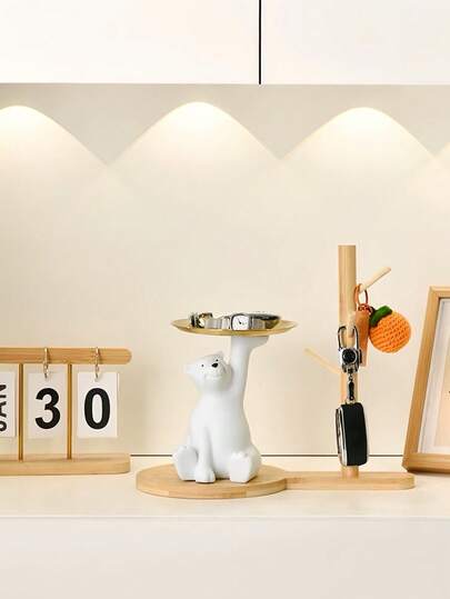 1 件北极熊钥匙托盘，现代简约客厅装饰，创意展示品，可爱奢华家居装饰，入口托盘，酒店电视柜装饰，水果/糖果盘