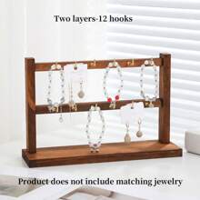 Organizador de Aretes, Soporte de Exhibición de Aretes de 2/3/4 Niveles, Organizador de Joyería Rústico Vintage de Madera para Exhibir Aretes, Pulseras, Collares, Anillos, con 12/18/24 Ganchos para Bolsas de Joyería para Collares, Pulseras, Llaveros