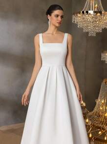 Faeriesty Elegant Satin Square-Neck Tie-Dress With Dramatic Floor-Length Hem | Luxurious Evening Look For Galas, Weddings Or Red Carpet Events, Bridesmaid Dress