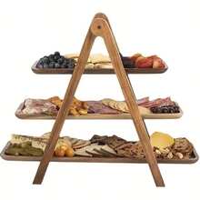 3-Tier Wooden Tray, Made Of Rosewood, No Power Needed, Kitchen Storage Rack, Self-Service Display Stand, Suitable For Home, Hotel, Restaurant - Multicolor - View 2