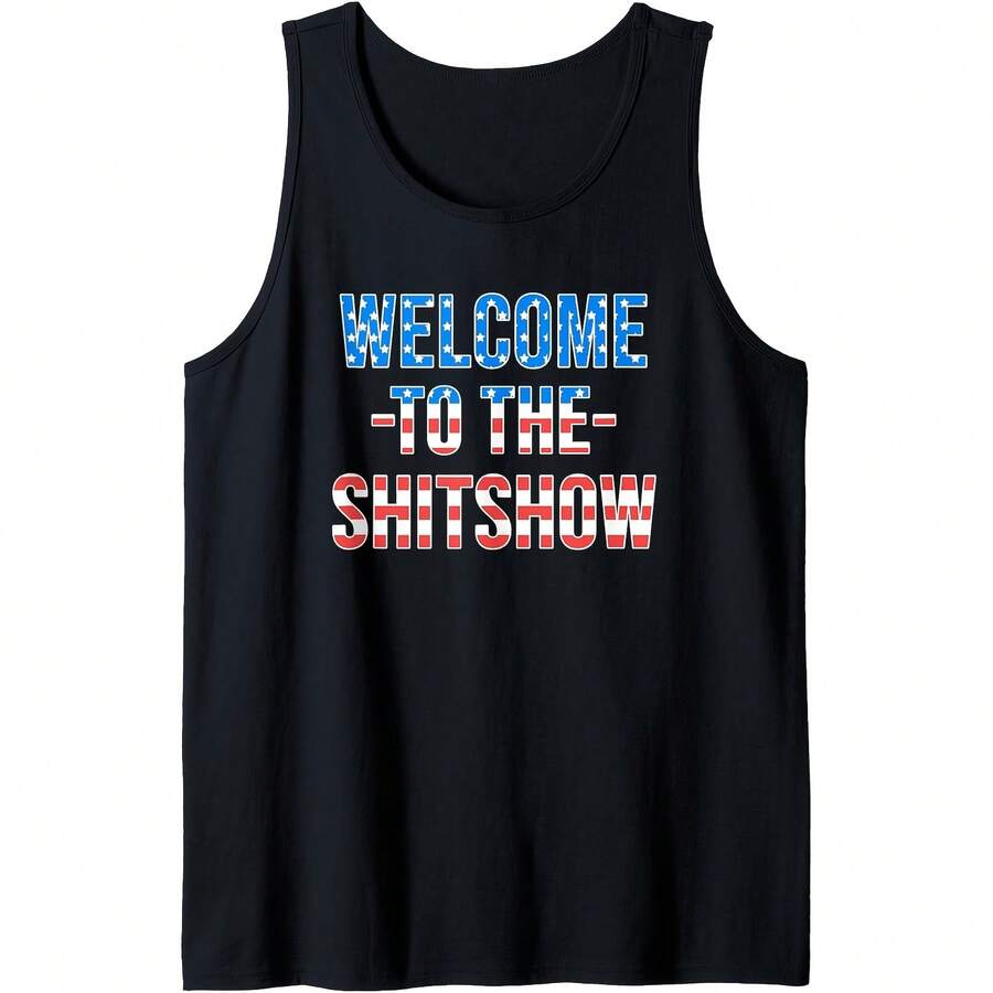 Welcome To The Shitshow USA Flag Funny 4th Of July Drinking Tank Top - Black - View 1