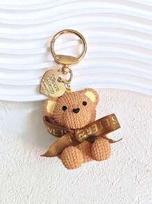 1pc Creative Resin Plush Teddy Bear Car Keychain, Fashion Cute Handbag/Earphone Case, Unisex Daily Use Or Couple Gift Valentine's Day Valentines Car Accessories Bag Charm School Goth Y2k