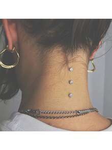 9pcs Opal 16G Genuine Dermal Anchor Top 3mm 4mm, 14G Medical Steel Internal Thread Base Micro Skin Piercing Jewelry For Men And Women - Silver - View 3