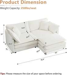 Modular Sectional Sofa, 76.4 Inch L Shaped Couch Set For Living Room, Loveseat Comfy Cloud Couches With Movable Ottoman, DIY Combination, Chenille, Beige - Beige 2 Seat+1 O - 查看 2