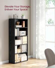 VASAGLE Bookshelf, 23.6 Inches Wide, 5-Tier Open Bookcase With Adjustable Storage Shelves, Floor Standing Unit - 黑色 - 查看 2