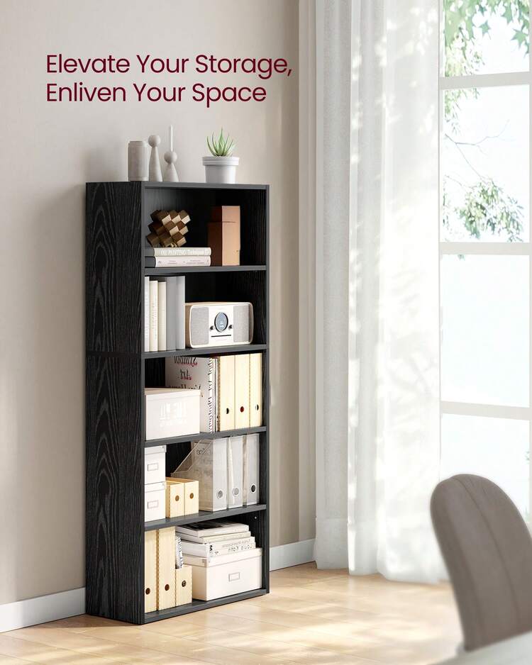 VASAGLE Bookshelf, 23.6 Inches Wide, 5-Tier Open Bookcase With Adjustable Storage Shelves, Floor Standing Unit - 黑色 - 查看 2