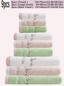 9/3/2/1 pieza Toalla de baño de felpa coral bordada con rosa, elemento floral de estilo pastoril y romántico, paño de lavado o toalla de baño suave y absorbente con encaje, decoración acogedora para el baño del hogar, regalo de San Valentín