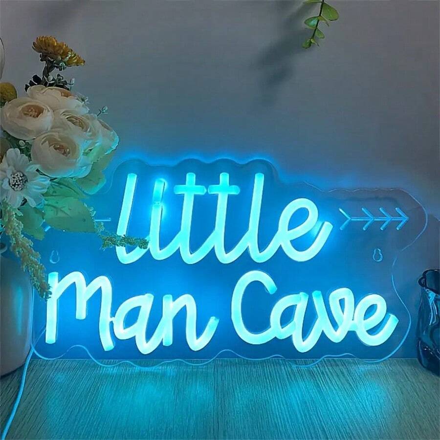 1 pièce Petite Enseigne au Néon pour Antre d'Homme - Lumière murale bleue glacée alimentée par USB avec contrôle d'interrupteur, décoration murale en plastique pour la maison, les anniversaires et les scènes des fêtes (sans batterie requise), Décoration murale en néon LED, Éclairage de fête