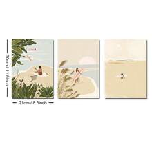 3 套无框波西米亚风冲浪女孩夏季海岸墙艺术海报帆布印刷抽象小人物海滩海景画适用于宿舍、客厅、卧室、现代家居装饰 - 彩色 - 查看 10