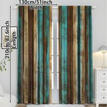 2pcs Country Style Wood-Look Blackout Curtains - Brown And Teal Wood Panel Rustic Farmhouse Curtains, Suitable For Bedroom And Living Room, Semi-Sheer, Machine Washable Polyester, Rod Pocket Hanging, Bedroom Decor | Country Style Curtains | Washable Fabric, Living Room Curtains