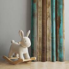 2pcs Country Style Wood-Look Blackout Curtains - Brown And Teal Wood Panel Rustic Farmhouse Curtains, Suitable For Bedroom And Living Room, Semi-Sheer, Machine Washable Polyester, Rod Pocket Hanging, Bedroom Decor | Country Style Curtains | Washable Fabric, Living Room Curtains