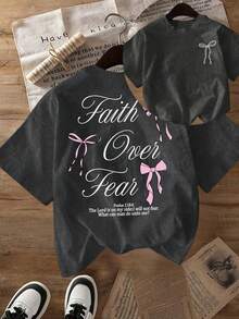 Camiseta de verano para mujer talla grande, camiseta con estampado de eslogan y lazo, vestido para tienda de resort de la isla de Ibiza, trabajo, graduación, playa - Gris Oscuro - Ver 3