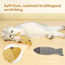1 pieza Juguete de peluche con forma de gato y pez, juguete interactivo de cuerda suave para entrenamiento, suministros para mascotas
