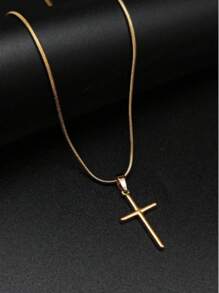 1 Stück modische, französisch-inspirierte, gepresste Öl 3D-Edelstahl-Kreuz-Halskette, exklusives Luxus-Design als vielseitiger Schmuck für Feiertage