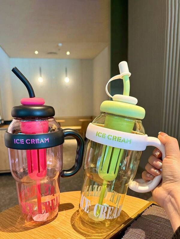 1pc Fashionable & Delicate Couple Pattern Large Capacity High-Quality Iced Cup With Straw, Suitable For Daily, Events, Outdoor, Parties, Travel, Sports, Work Wear, Ideal Gift For Holidays