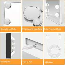 Lighted Makeup Mirror| Vanity Mirror With Lights, Touch Control Design 3 Colors 9 Dimable LED Bulbs, Detachable 5X Magnification, 360°Rotation& Smart Touch Control For Home,Room,Bedroom Decor, (White) 12" L X 14" W