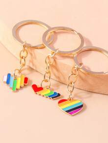 3 cái/gói Móc chìa khóa hình trái tim cầu vồng sáng tạo, Phụ kiện thường ngày cho cả nam và nữ - Nhiều màu - Xem 5