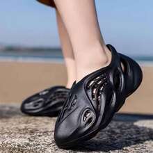 Foam Runners Shoes For Men Women, Soft Cloud Slides Slippers Non-Slip Walking Sandals, Beach Platform Pillow Sandals Lightweight Slip-On Foam Runners, Outdoor Quick-Drying Sports Slides - 黑色 - 查看 8
