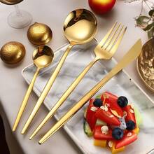 4/8/6/12pcs Gold Stainless Steel Spoons & Forks, Suitable For Home, Hotel, Picnic, Dishwasher Friendly,School Supplies