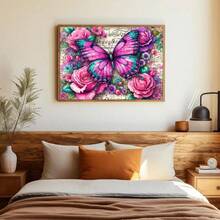 Butterfly Flower Diamond Painting Musical Note Art Full Square Diamond Embroidery Mosaic Kit Home Wall Decor For Handmade Lovers Gift 30x40cm/11.81x15.75inch - 乾枯玫瑰色 - 查看 3