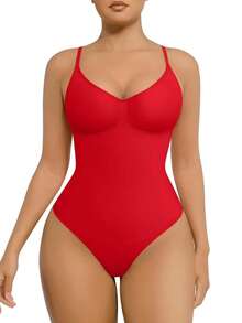 FeelinGirl Shapewear Bodysuit For Women Tummy Control Snatched Waist Body Suit Body Shaper Thong - 紅色 - 查看 1