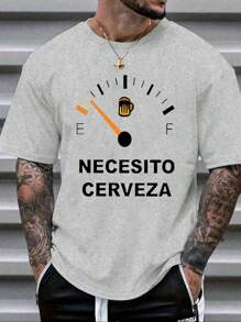 Camiseta de manga corta con cuello redondo con estampado de medición de cerveza para hombres