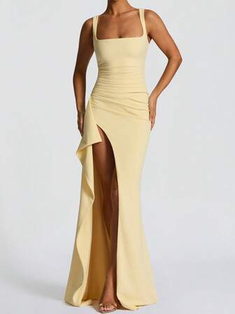 High Slit Bodycon Dress, Suitable For Weddings, Birthdays, Clubs And Other Occasions, Sexy Autumn Dress, Suitable For Back To School, Christmas, Country Music Concerts, Parties And Nightlife, Elegant