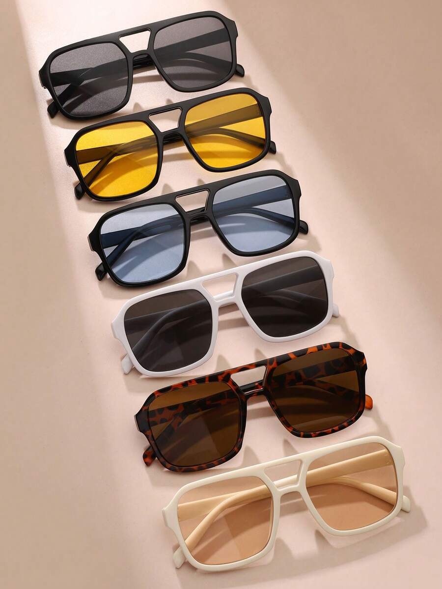 6 件套欧美飞行员风格超大镜框眼镜，时尚男女休闲夏季海滩派对旅行必备品，多种颜色和款式，四季通用