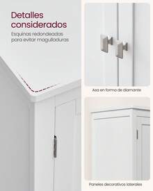 VASAGLE Mueble de Baño, Armario de Baño, Armario de Cocina, con 4 Puertas, Estantes Ajustables, 30 x 60 x 110 cm, Blanco - Nube blanca - Ver 8
