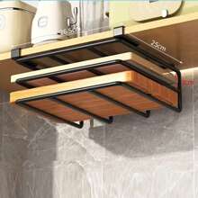 Kitchen Hanging Organizer Rack With Hooks Under Cabinet Paper Towel Dishcloth Hanger Cutting Board Pot Cover Holder Storage Shelf