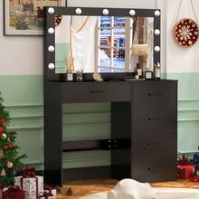 Favourite Gift Vanity Makeup Desk Set With Dresser Mirror,LED Lights,5 Drawers Dressing Table Black - Black - View 1