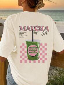 Áo thun nữ cỡ lớn in họa tiết trà xanh, cổ tròn, tay ngắn, thích hợp mặc mùa hè, cỡ lớn, cỡ lớn mùa thu, mùa đông. - Màu be - Xem 5