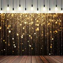 A Shiny Golden Curtain With A Black Background Paired With Golden Rain, Sparkling Lights And Sparks, A Multifunctional Polyester Background Fabric Suitable For Luxury Parties And Award Ceremonies, Holiday Party Banners, No Need For Power.