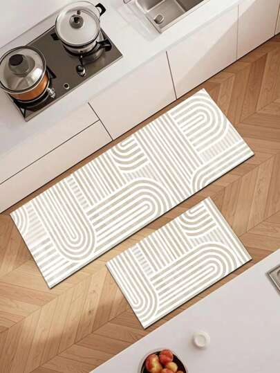 1pc Silica Gel Kitchen Floor Mat, Luxury Swirl Pattern, Cushioned Anti-Fatigue Kitchen Carpet, Fabric Surface, Sponge Absorption, Rubber Bottom, Easy To Clean, Suitable For Kitchen, Bathroom, Entryway, Laundry Room, Approx. 3mm Thickness, Trimming Size Available, Durable And Comfortable Silica Gel Soft Rubber Mat