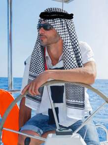 3-Piece Set Arabic Men's Headscarf, Middle East Dubai Shawl Scarf, Includes 1 Solid Bohemian Polyester Headband And 1 Hand-Knitted White Cap, Boho Style, Suitable For Middle East Travel/Arabic Outfit/Bohemian Fashion