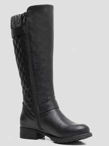 GLOBALWIN Women's Quilted Knee High Boots For Women Low Heel Comfortable Fashion Riding Boots Fall Boots Holiday Season Winter Boots - 黑色 - 查看 2