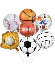 7 piezas de balones deportivos: 18 pulgadas de globos de mylar de voleibol, baloncesto, béisbol y fútbol, 20 pulgadas de globo de fútbol americano y 19.7 pulgadas de globo de guante, para decoración de fiesta de cumpleaños deportiva, suministros para fiesta deportiva. - Multicolor - Ver 1