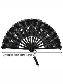 1 pieza Abanico plegable con bordado floral de encaje vintage - Elegante abanico de mano negro y blanco con borlas, estilo tradicional retro, ideal para refrescarse en verano, uso diario y como regalo para mujeres o decoración del hogar - Multicolor - Ver 10