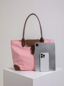 Bolsa Sacola de Lona de Nylon de Grande Capacidade Moda Feminina, Bolsa de Ombro Casual para Trabalho e Deslocamento