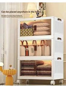 45cm/5layers  Extra Large Storage Cabinet, Multi-Tier Foldable Storage Box With Doors, Stackable Storage Containers For Shoes Sundries Books Clothes, Household Storage Organizer For Closet, Wardrobe, Bedroom, Bathroom, Office, Kitchen - 白色 - 查看 4