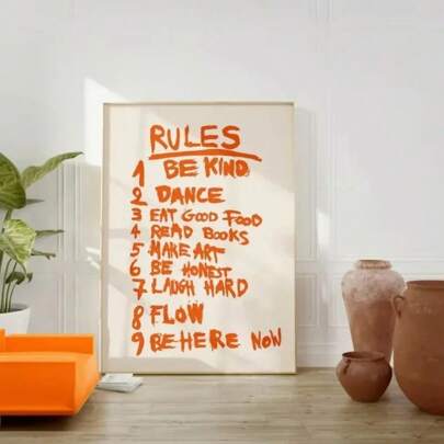 1pc Gift Modern Orange Rule Alphabet Print Canvas Painting Kitchen Gallery Decorative Posters Ideal Gift For Bedroom Wall Arts No Frame