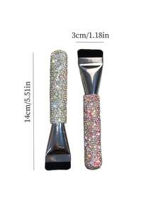 1pc Flat Head Pink Foundation Brush, High-End Rhinestone Decorated Liquid Foundation Makeup Brush, Lightweight & Portable, Suitable For Liquid Products, Fashionable Gift - Multicolor - View 4