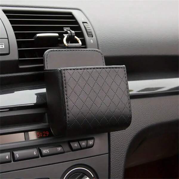 1pc [White, Black, Brown Available] Car Vent Storage Bag, Multifunctional PU Leather Car Vent Organizer With Phone Holder