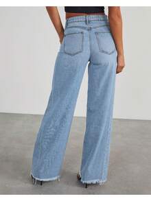 Fashion High Waist Jeans With Pockets Comfortable Slim Fit Straight Wide-Leg Pants Womens Clothing