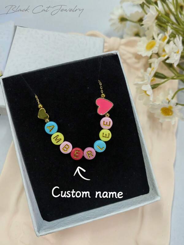 Customized Colored Acrylic Enamel Heart Necklace, Personalized Gift For Friends