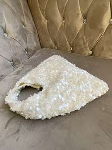 Bolso de mano brillante con lentejuelas, diseño plisado de moda, bolso de embrague elegante y minimalista para vestido de fiesta - Beis - Ver 2