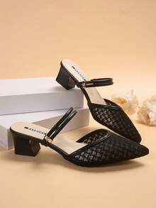 优雅女士网眼凉鞋 - 百搭尖头、粗跟、透气面料、橡胶鞋底 - 适合春夏季